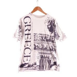 Vintage American Style Greece Architectural Classic Graphic T-Shirt White Mens L